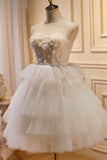 Enchanting White Tulle 3D Floral Lace A-Line Tiered Homecoming Dress BM bride