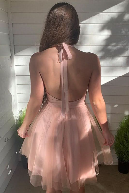 Winifred |A-line Blush Deep V-Neck Tulle Homecoming Dress BM bride