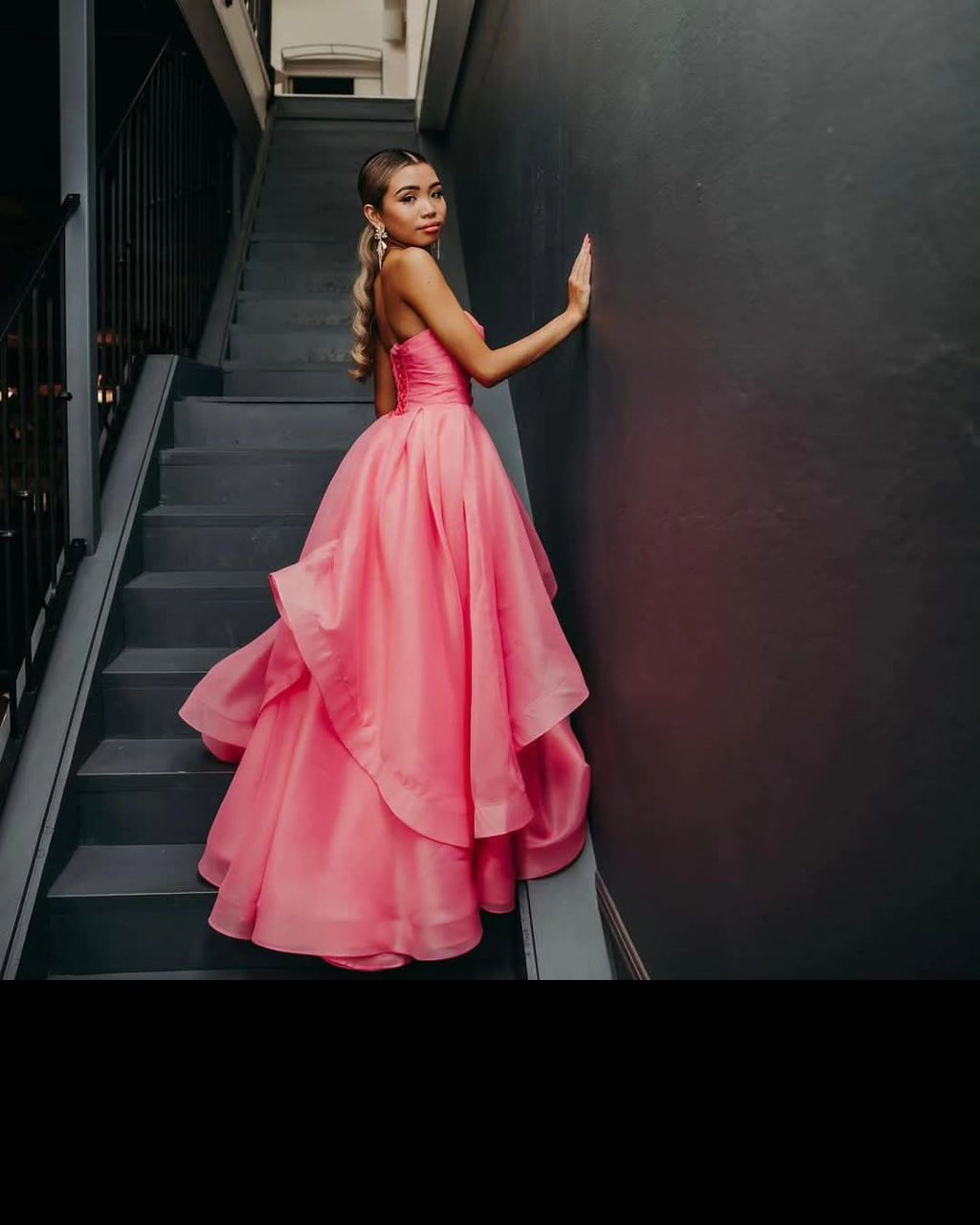 Beautiful Light Pink A-Line Strapless Organza Prom Dress BM bride