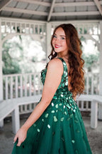 Stunning A-Line Green V-Neck Sequins Long Prom Dress BM bride
