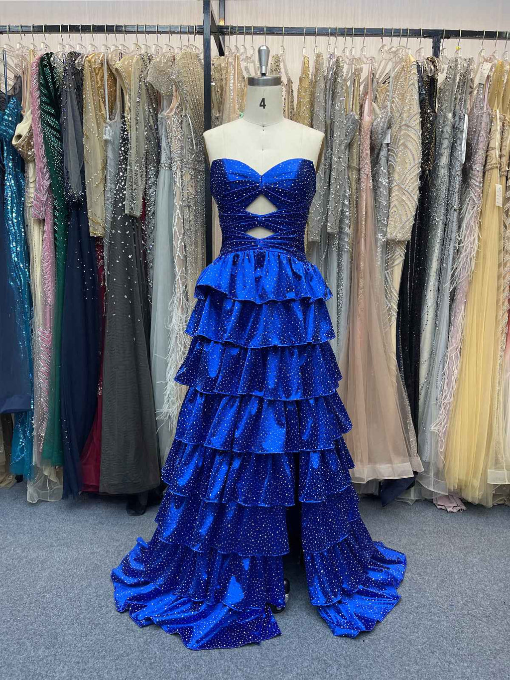 A Line Strapless Sweetheart Satin Long Prom Dress with Keyhole