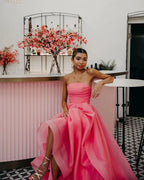 Beautiful Light Pink A-Line Strapless Organza Prom Dress BM bride