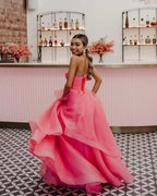 Beautiful Light Pink A-Line Strapless Organza Prom Dress BM bride