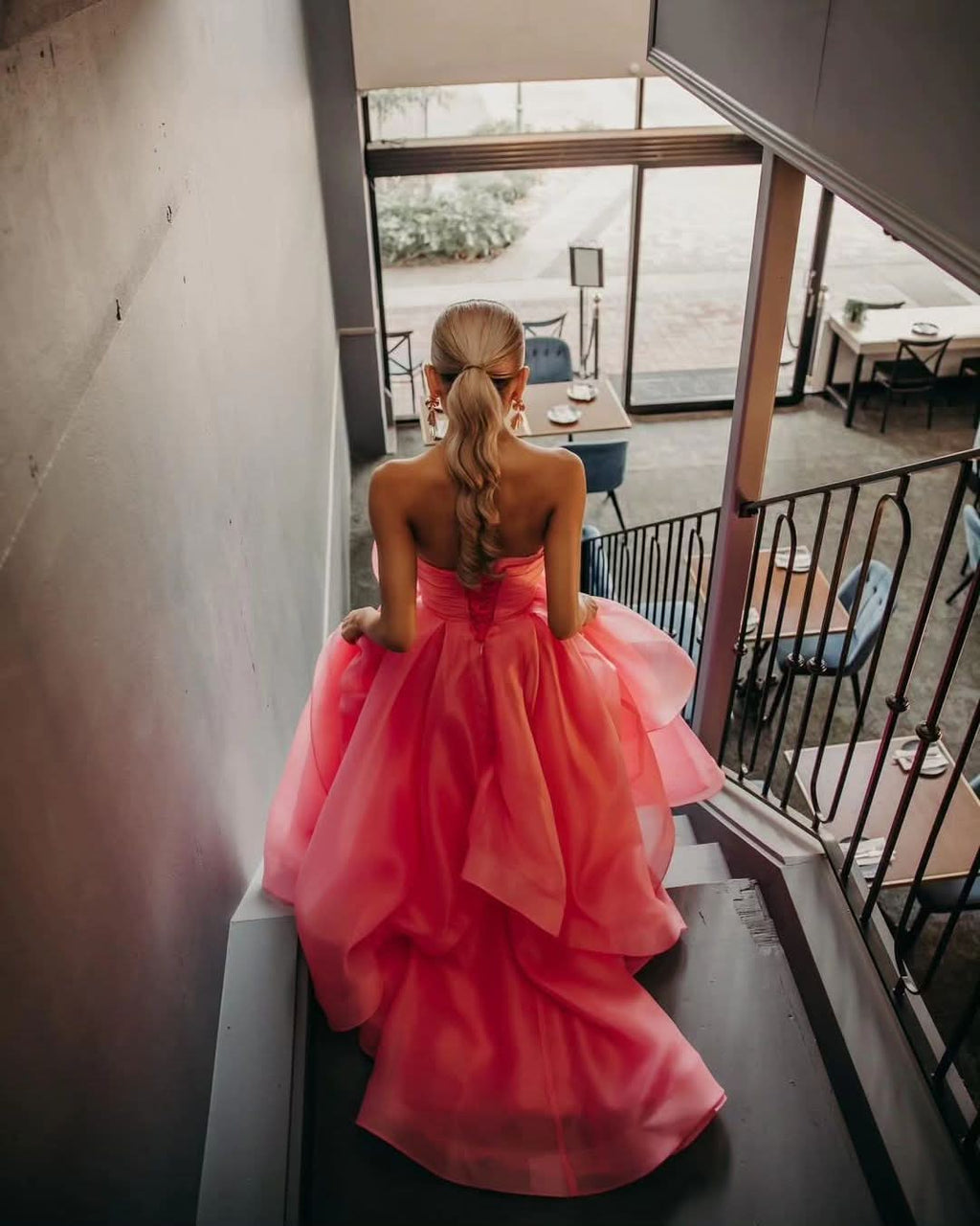 Beautiful Light Pink A-Line Strapless Organza Prom Dress BM bride