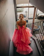 Beautiful Light Pink A-Line Strapless Organza Prom Dress BM bride