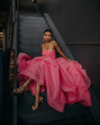 Beautiful Light Pink A-Line Strapless Organza Prom Dress BM bride