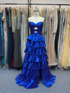 A Line Strapless Sweetheart Satin Prom Dress with Keyhole
