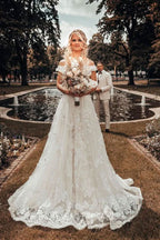 Long A-Line Off-the-Shoulder Wedding Dress with 3D Floral Lace Appliques BM bride
