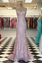 Elegant Sweetheart Mermaid Sleeveless Prom Dress Sequins With Spaghetti Strap