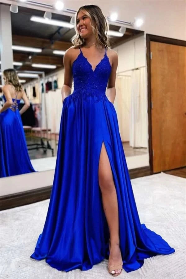 Glamorous Dark Blue Spaghetti Strap Mermaid Prom Dress, Long BM bride