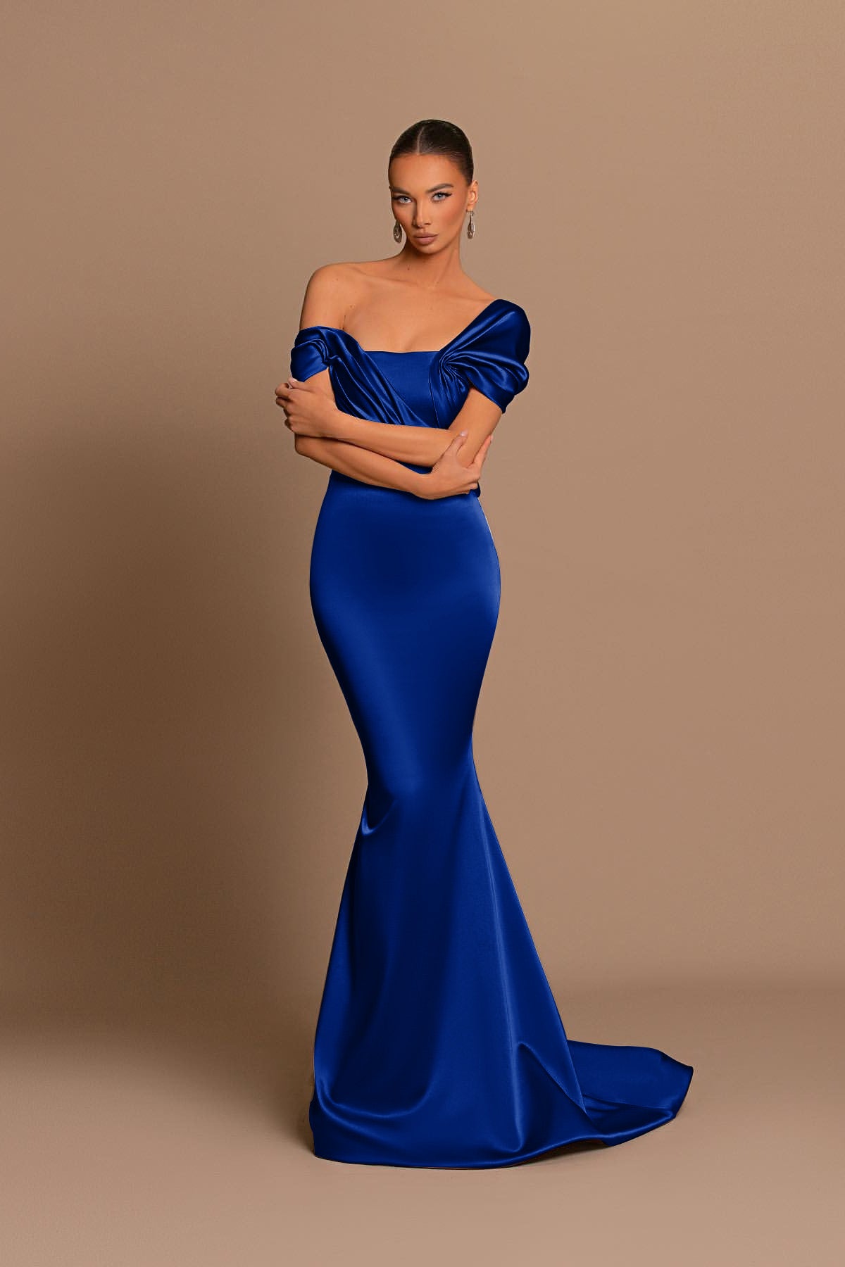 Glamorous Gray Off the Shoulder Mermaid Prom Dress With Pleated BMBRIDE