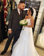 Spaghetti Straps Long Mermaid Wedding Dress With Lace Appliques Tulle BM bride