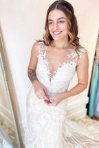 Black Back A-line Wedding Dress V-neck Open With Lace Tulle BM bride