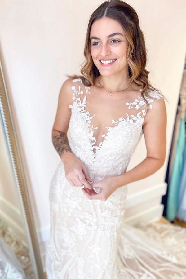 Black Back A-line Wedding Dress V-neck Open With Lace Tulle BM bride