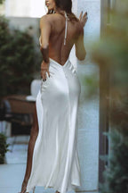 Halter Deep V Neck Sleeveless Backless Long Split Prom Dress