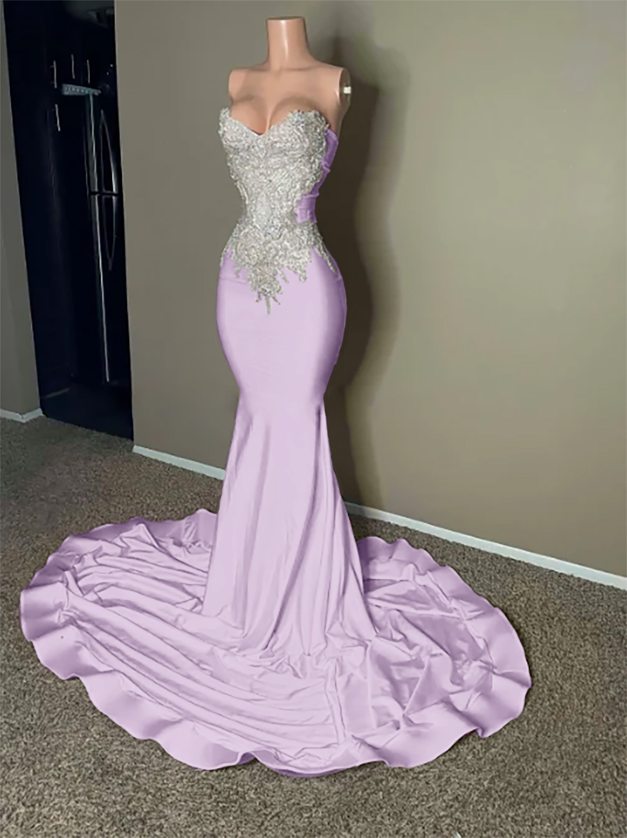 Stunning Pink Sleeveless Strapless Mermaid Long Prom Dress With Embroidery BMBRIDE