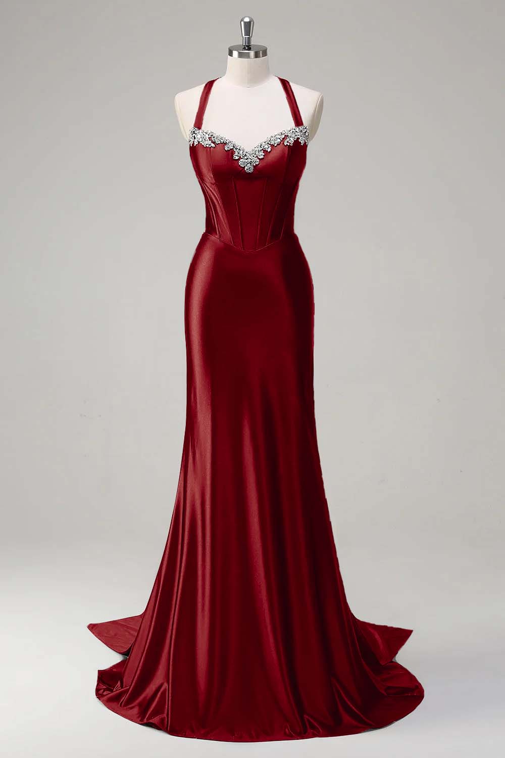 Halter Sleeveless Long Mermaid Prom Dress With Beading Pleated