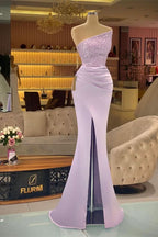 Light Purple Sequins Mermaid Prom Dress with Strapless Sleeveless Design and Slit BM bride