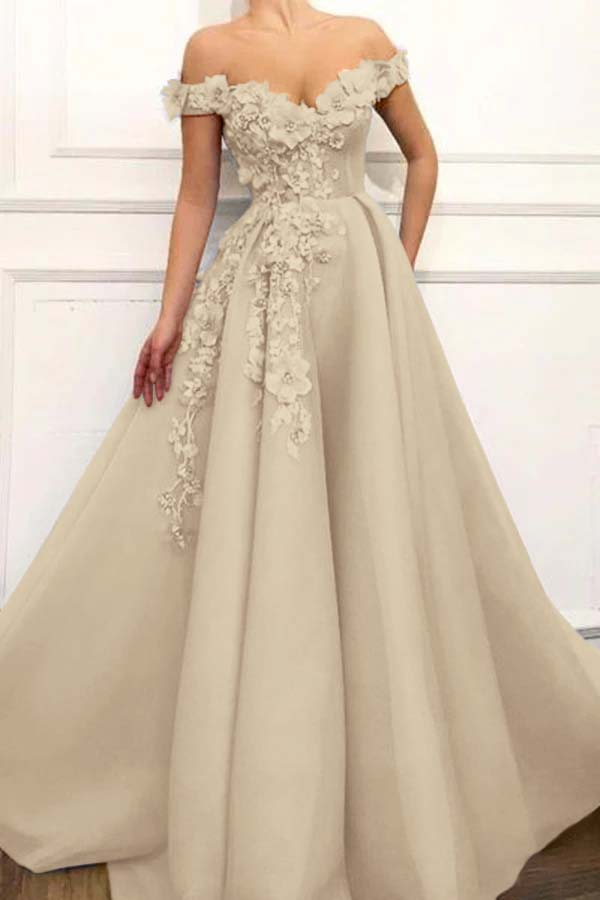 Strapless Off the Shoulder Sleeveless Long Prom Dress With Appliques BMBRIDE