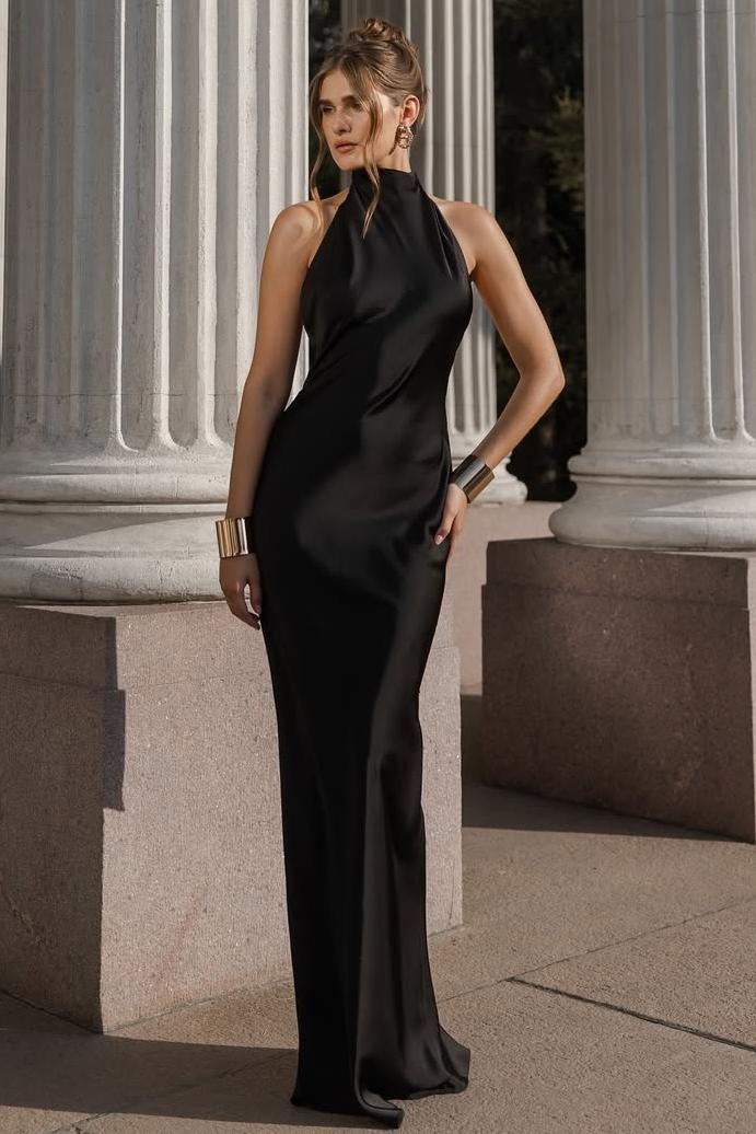 Halter Sleeveless Backless Mermaid Long Prom Dress With Pleated BMBRIDE
