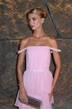 Sleeveless Off the Shoulder Strapless Long Prom Dress With Ruffles