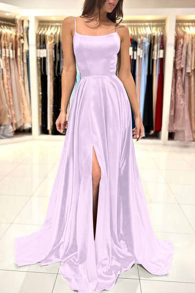 Spaghetti Strap Split Simple Long Prom Dress Green A Line BMBRIDE