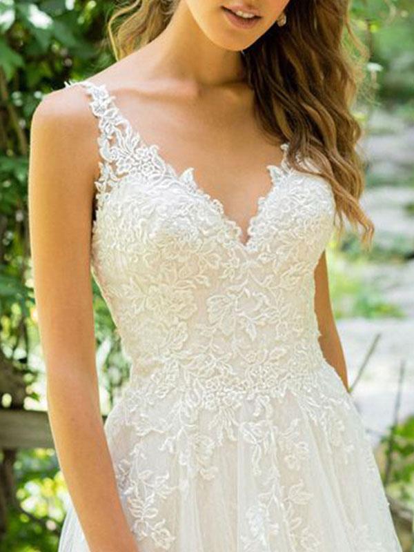 Sleeveless Tulle Lace Beach Wedding Dress BM bride