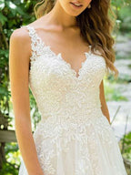 Sleeveless Tulle Lace Beach Wedding Dress BM bride
