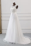 Jewel Neck A-Line Tulle Wedding Dress with Lace Appliques BM bride