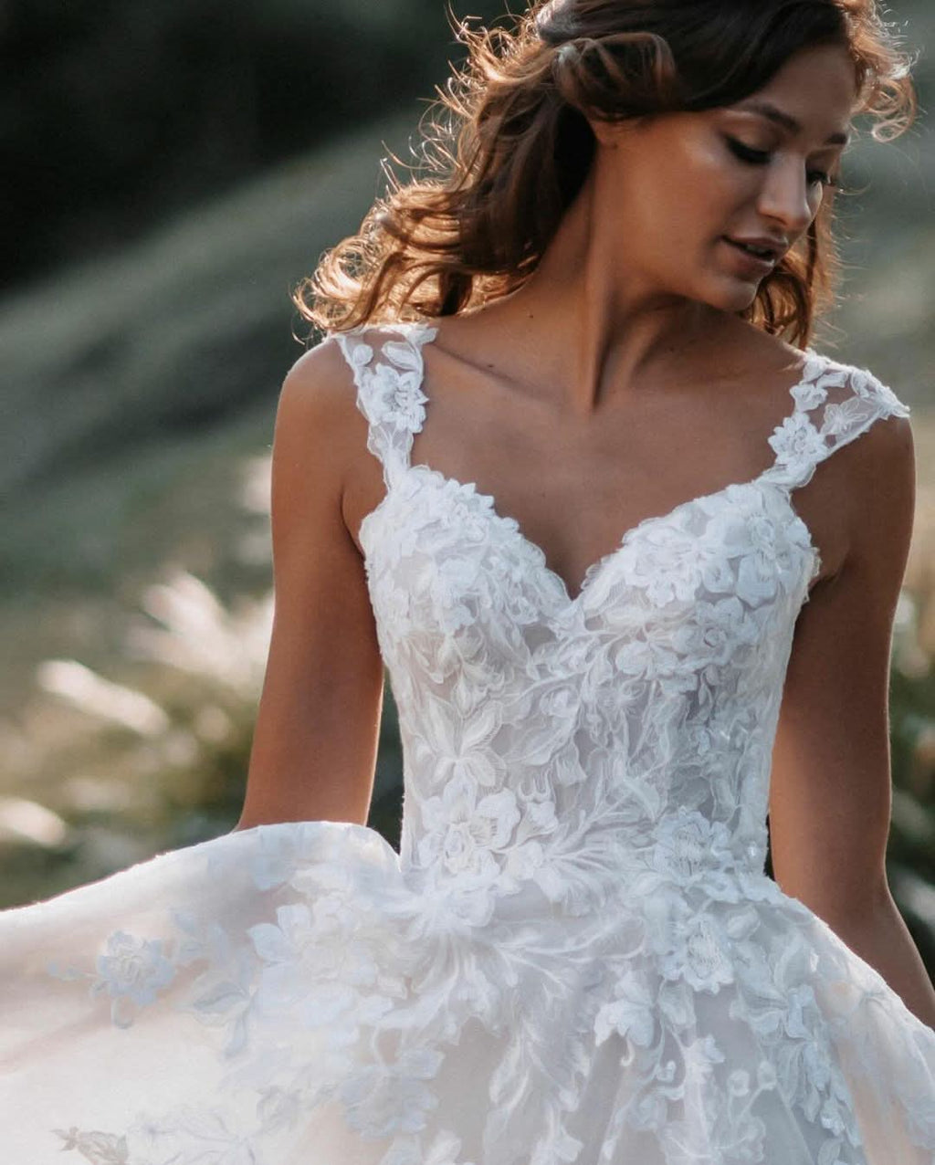 A-Line V-Neck Tulle Backless Long Wedding Dress with Lace BM bride