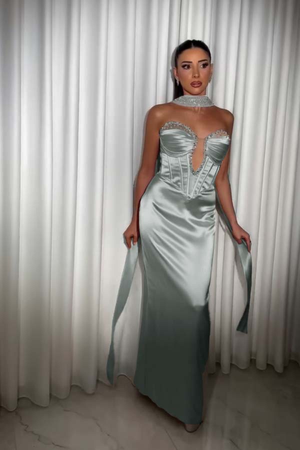 Strapless Sleeveless Long Mermaid Prom Dress With Pleated Beading BMBRIDE
