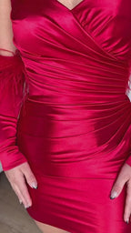 Rosalyn |Sheath Satin Strapless Homecoming Dress with Long Sleeves BM bride