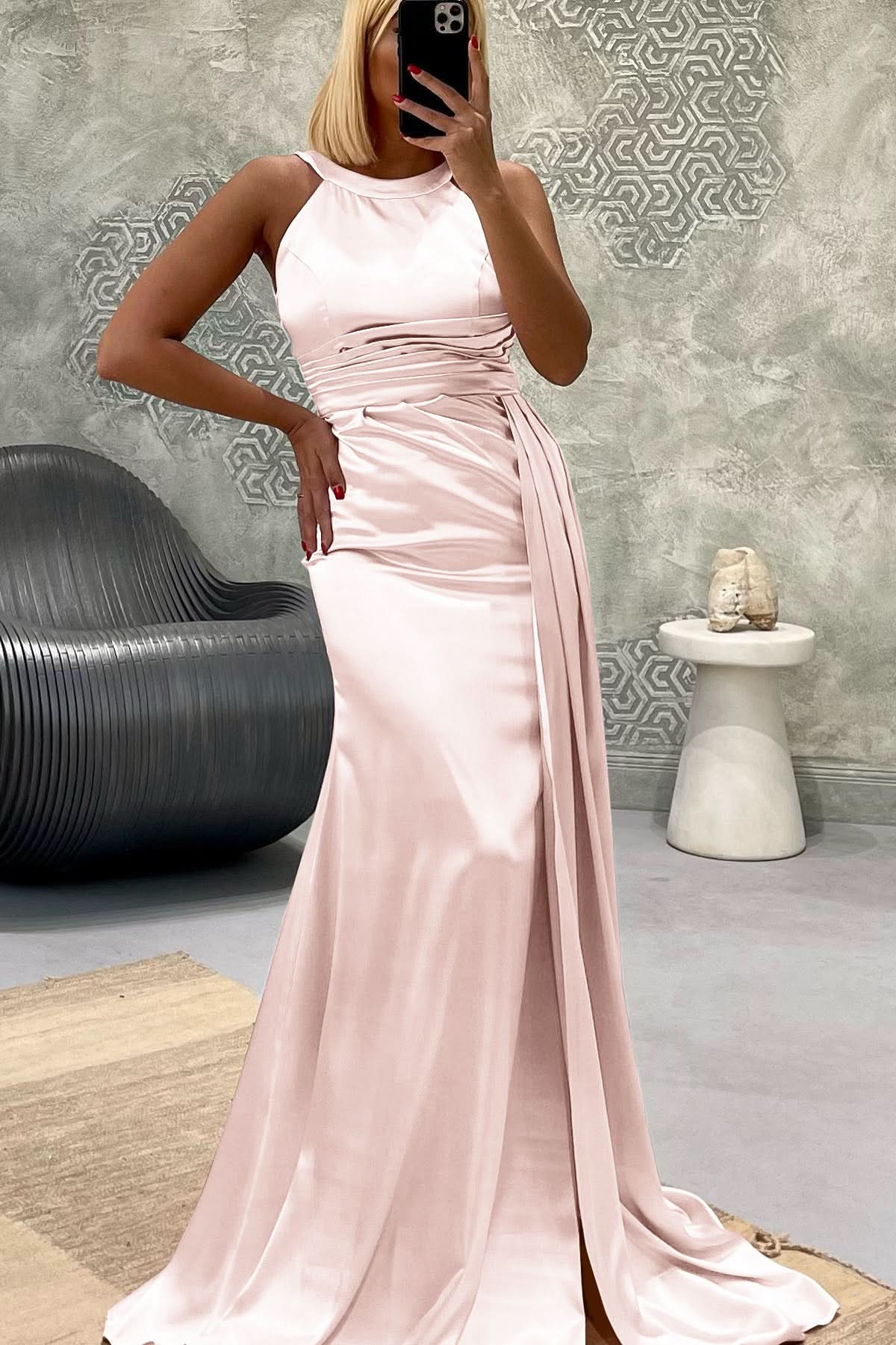 Elegant Jewel Strapless Mermaid Long Prom Dress with Pleats BM bride