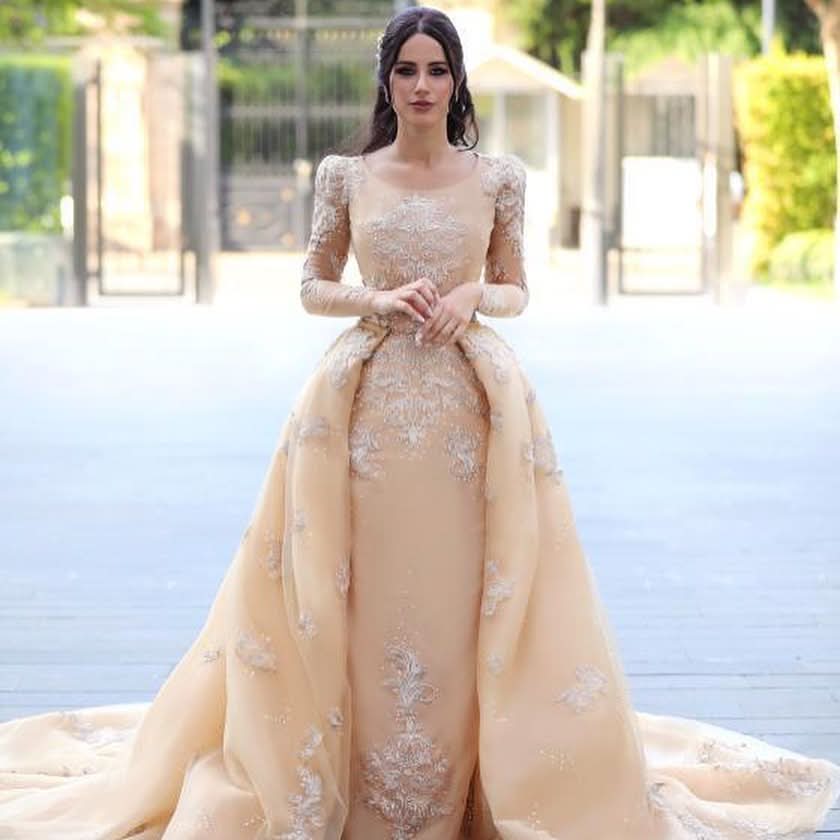 Long Sleeve Bateau Detachable Tulle Wedding Dress BM bride