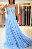 Baby Blue Sweetheart A-Line Lace Long Prom Dress with Slit BM bride