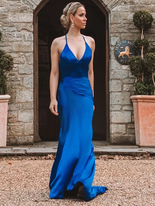 Royal Blue V-Neck Mermaid Prom Dress BM bride