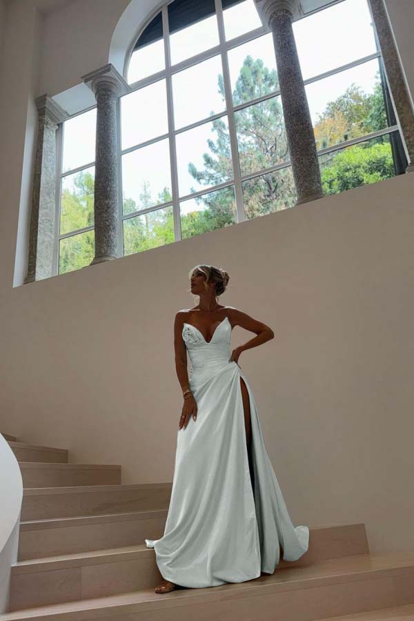 Strapless Sleeveless Long Mermaid Prom Dress With Split Pleated BMBRIDE