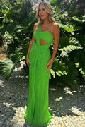 One Shoulder Sleeveless Long Mermaid Prom Dress With Pleated