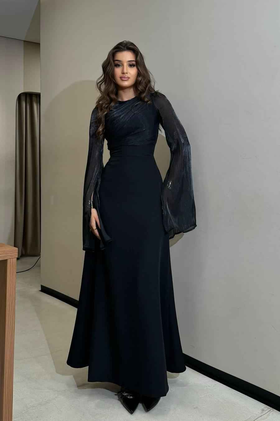 Charming Long Sleeves Jewel High Waist Long Prom Dress With Ruffles
