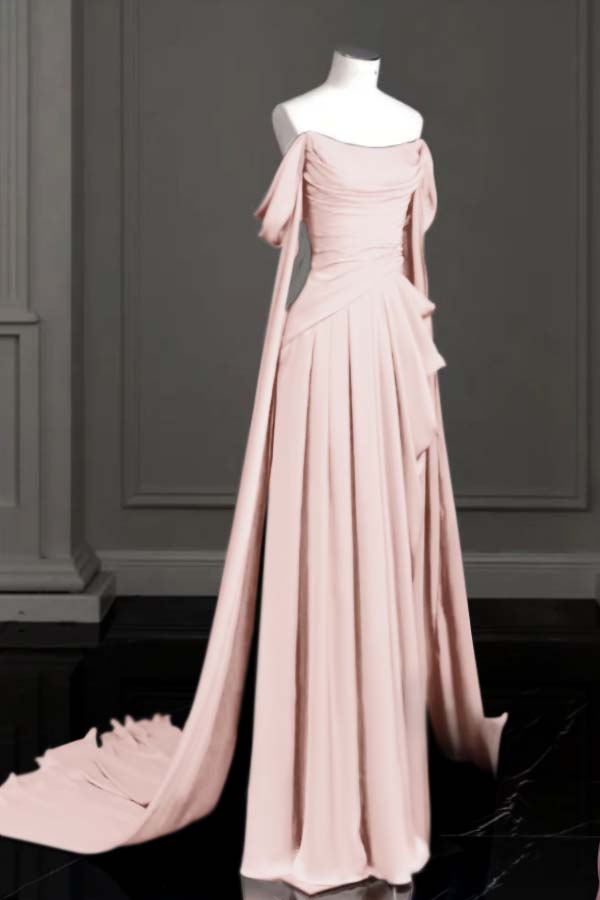 Off the Shoulder Strapless Sleeveless Long Prom Dress With Pleated BMBRIDE