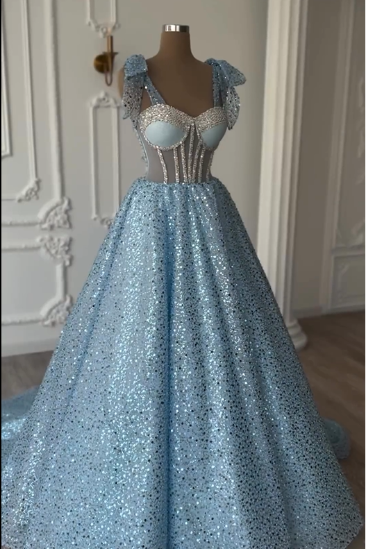 Sweetheart Sleeveless A Line Ball Gown Long Prom Dress With Sequins