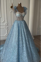 Sweetheart Sleeveless A Line Ball Gown Long Prom Dress With Sequins