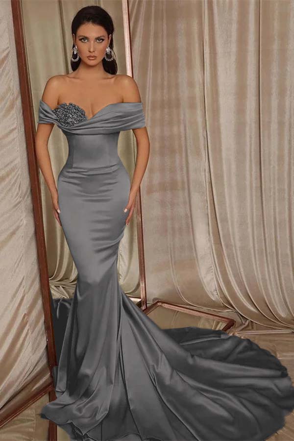 Chic Off the Shoulder Mermaid Elegant Prom Dress With Beading BMBRIDE