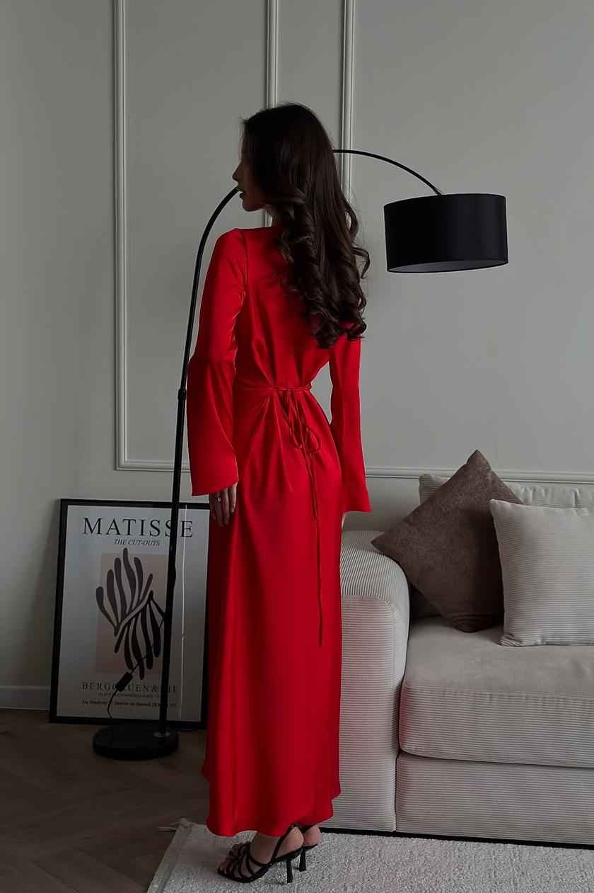 Chic Red Jewel Long Sleeves Belt Long Prom Dress With Pleated