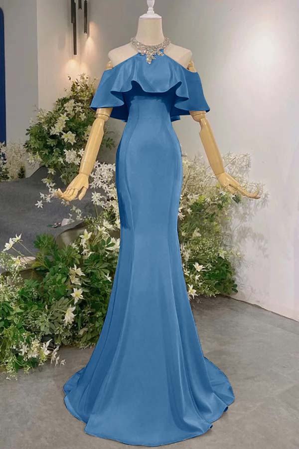 Sleeveless Off the Shoulder Long Mermaid Prom Dress With Pleated BMBRIDE