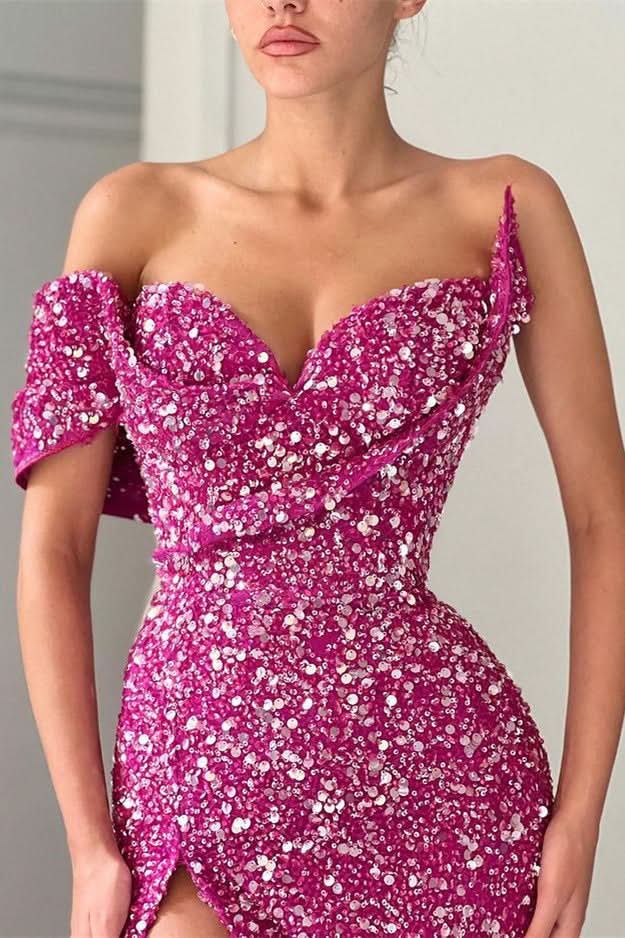Purple One-Shoulder Sweetheart Mermaid Prom Dress with Split BM bride