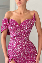 Purple One Shoulder Sleeveless Mermaid Sweetheart Prom Dress With Split