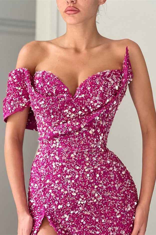 Purple One Shoulder Sleeveless Mermaid Sweetheart Prom Dress With Split