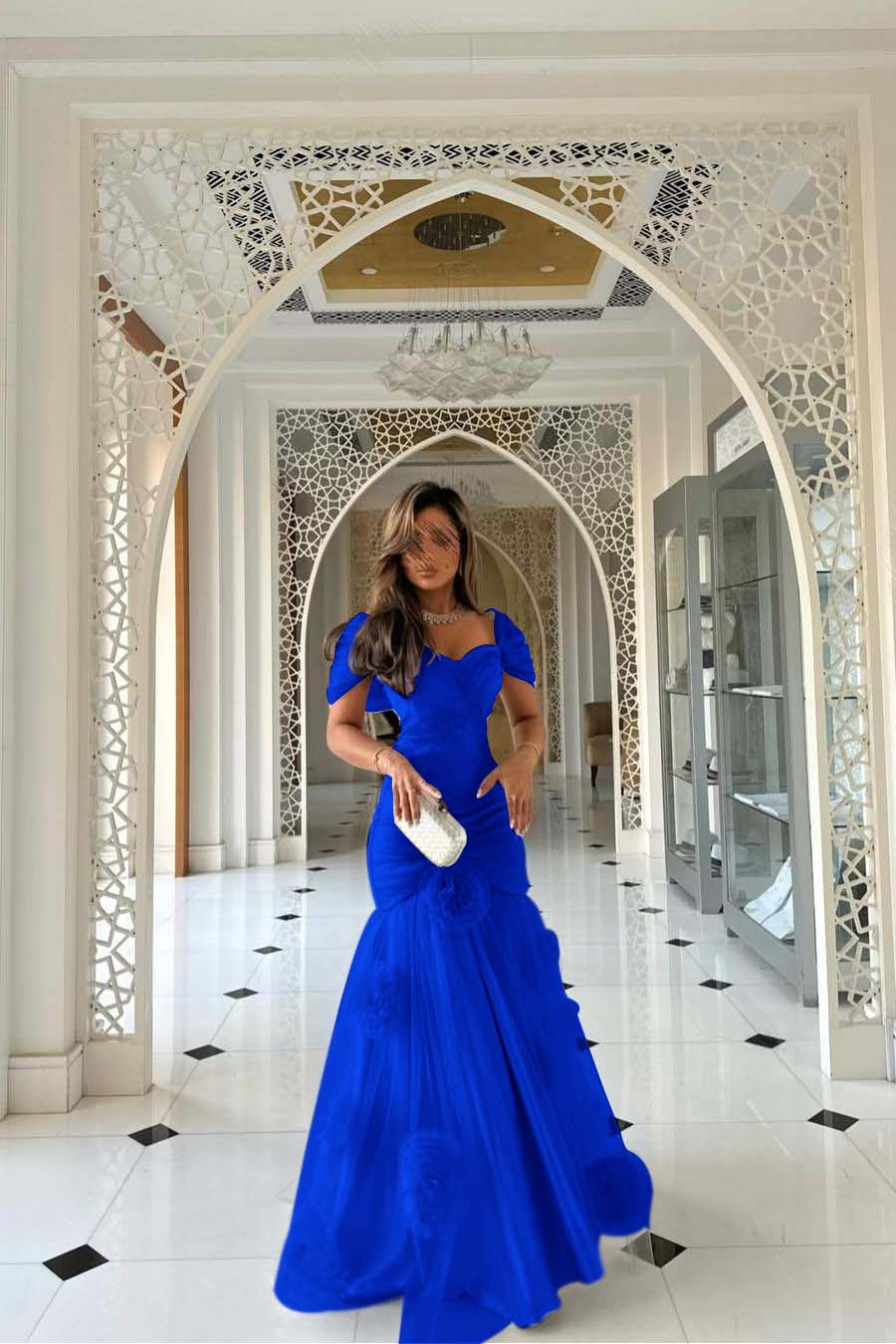 Sweetheart Short Sleeves Long Mermaid Prom Dress With Pleated BMBRIDE