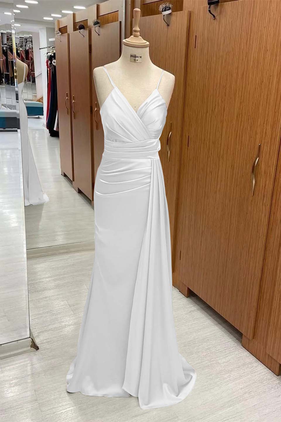 Spaghetti Strap Sleeveless Long Mermaid Prom Dress With Pleated BMBRIDE